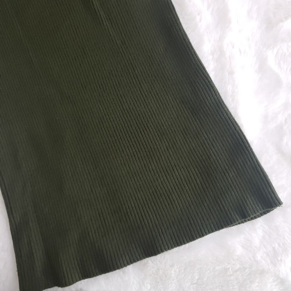 Zara Ribbed Knit One Shoulder Bodycon Mini Dress Olive Green Stretchy S - Picture 6 of 8
